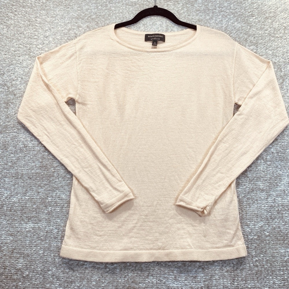 Banana Republic Womens Small 100% Merino Wool Sweater Beige Long Sleeve Crewneck